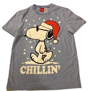Peanuts Snoopy Chillin' Blue Graphic T-Shirt SS Sz S Cartoon Cosplay